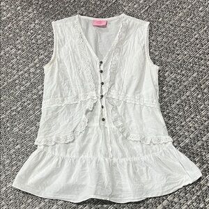 Tangerine | White Button-Front Peplum Top Size 10